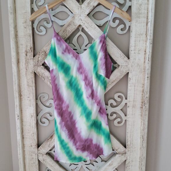 Blue B Junior Lightweight Rayon Tank Top in Colorful Purple & Green Tie Dye - Picture 3 of 9